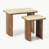 Bijzettafel Chandler van eikenhout met travertin blad, 2-delig^Westwing Collection Clearance
