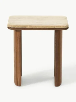Bijzettafel Chandler van eikenhout met travertin blad, 2-delig^Westwing Collection Clearance