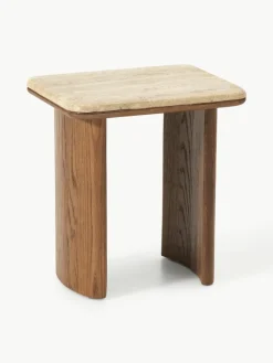 Bijzettafel Chandler van eikenhout met travertin blad, 2-delig^Westwing Collection Clearance
