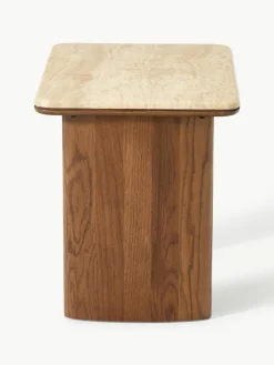 Bijzettafel Chandler van eikenhout met travertin blad, 2-delig^Westwing Collection Clearance
