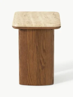 Bijzettafel Chandler van eikenhout met travertin blad, 2-delig^Westwing Collection Clearance