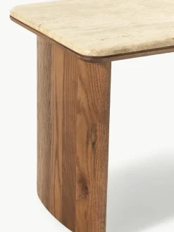 Bijzettafel Chandler van eikenhout met travertin blad, 2-delig^Westwing Collection Clearance