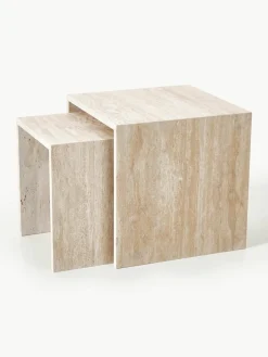 Bijzettafel Varu uit travertijn, 2-delig^blomus Sale