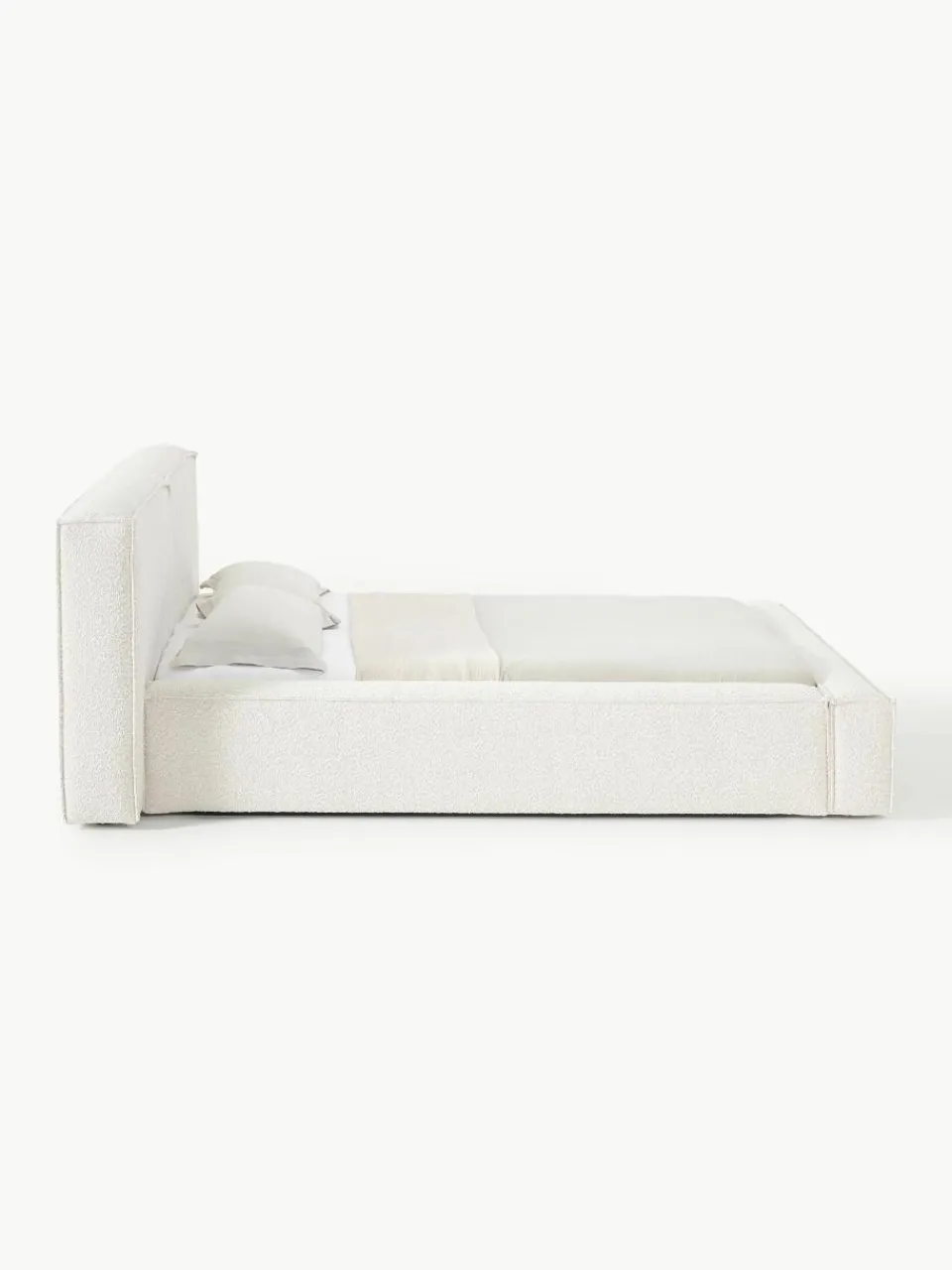 Bouclé gestoffeerd bed Lennon met opbergruimte^Westwing Collection Online