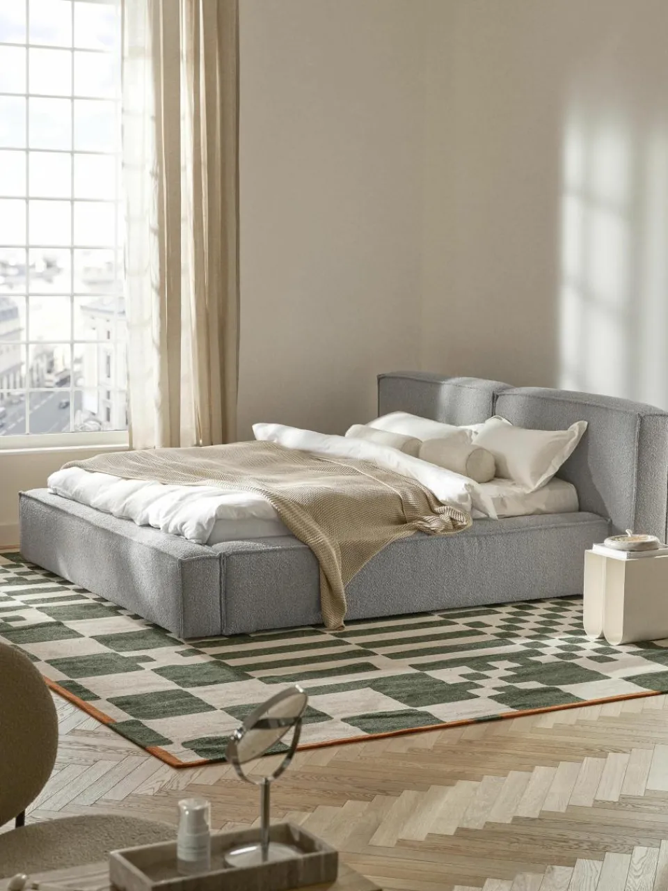 Bouclé gestoffeerd bed Lennon met opbergruimte^Westwing Collection Outlet