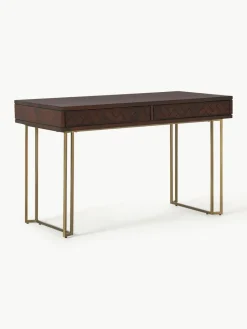 Bureau Luca van mangohout met visgraat-patroon^Westwing Collection Online