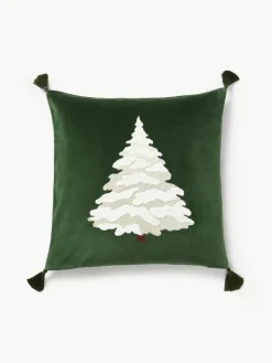 Fluwelen kussenhoes Amara met geborduurde kerstboom^Westwing Collection Discount