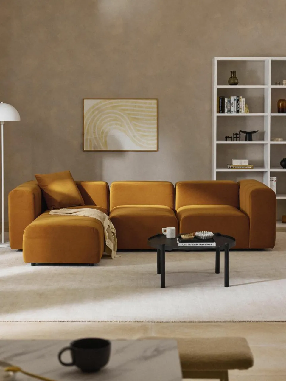 Fluwelen modulaire bank Lena (4-zits) met kruk^Westwing Collection Outlet