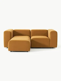 Fluwelen modulaire bank Lena (3-zits) met kruk^Westwing Collection Clearance
