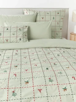 Geborduurd dekbedovertrek Rudy van perkalkatoen met kerstmotieven^Westwing Collection Hot