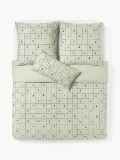 Geborduurd dekbedovertrek Rudy van perkalkatoen met kerstmotieven^Westwing Collection Hot
