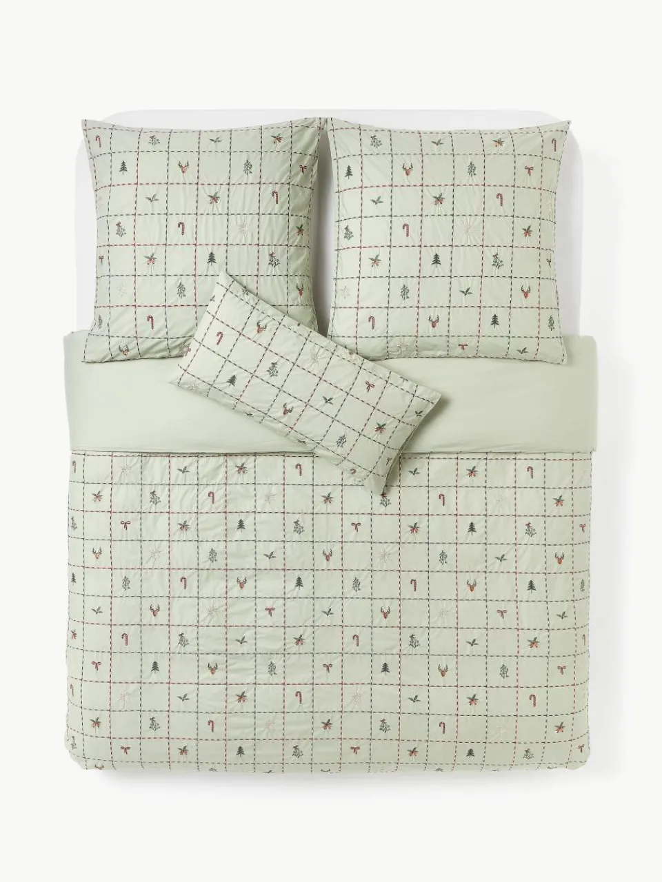 Geborduurd dekbedovertrek Rudy van perkalkatoen met kerstmotieven^Westwing Collection Hot