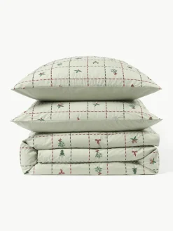 Geborduurd dekbedovertrek Rudy van perkalkatoen met kerstmotieven^Westwing Collection Hot