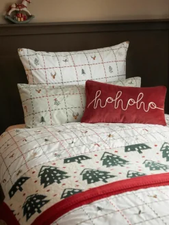 Geborduurd dekbedovertrek Rudy van perkalkatoen met kerstmotieven^Westwing Collection Fashion