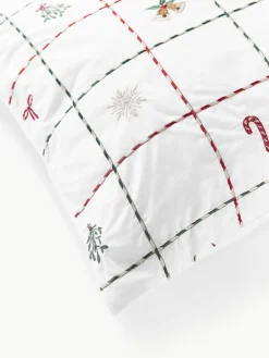 Geborduurd dekbedovertrek Rudy van perkalkatoen met kerstmotieven^Westwing Collection Fashion