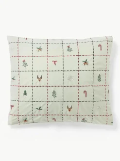 Geborduurd katoenen perkal kussensloop Rudy met kerstmotieven^Westwing Collection Clearance