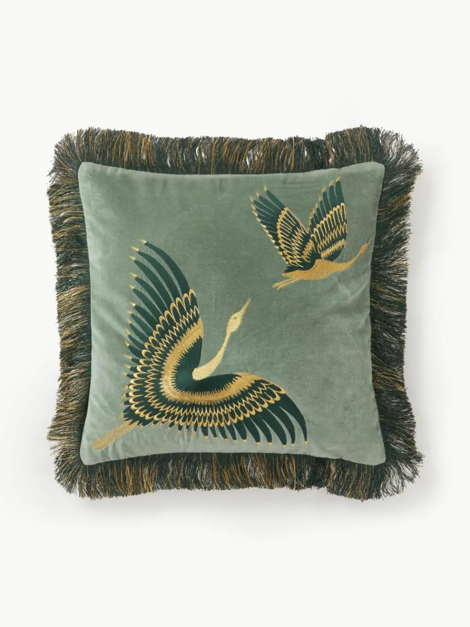Geborduurde fluwelen kussenhoes Onyx met franjes^Westwing Collection Clearance