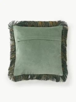 Geborduurde fluwelen kussenhoes Onyx met franjes^Westwing Collection Clearance