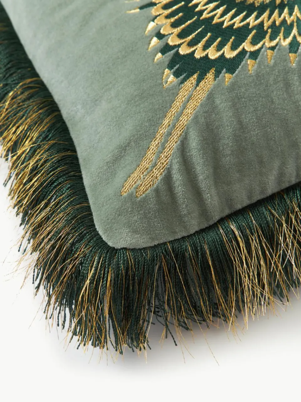 Geborduurde fluwelen kussenhoes Onyx met franjes^Westwing Collection Clearance
