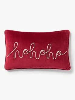 Geborduurde fluwelen kussenhoes Hohoho met bies^Westwing Collection Outlet