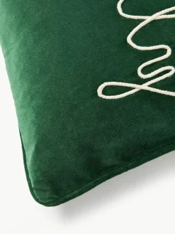 Geborduurde fluwelen kussenhoes Holly Jolly met bies^Westwing Collection Hot