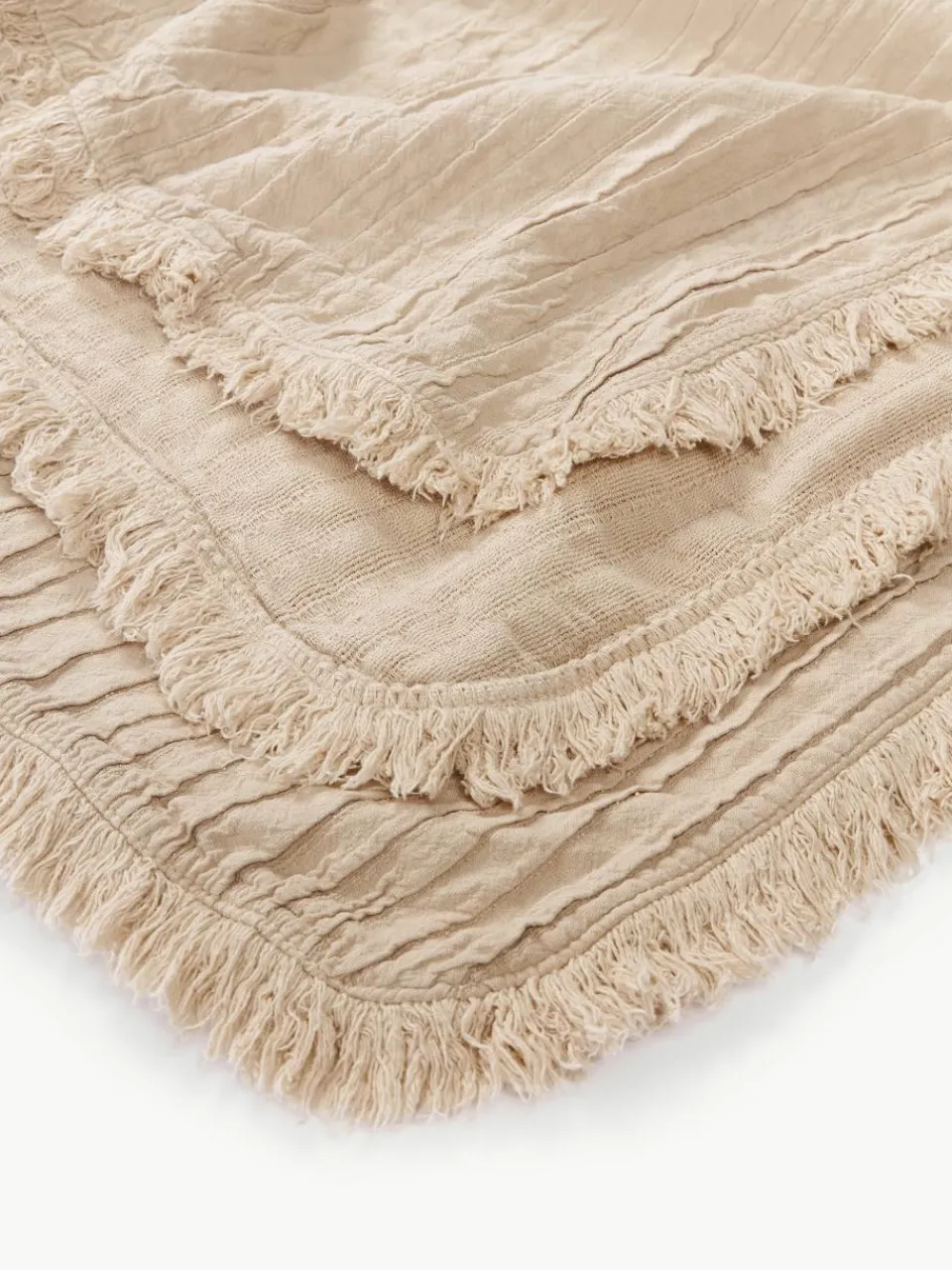 Geplooide katoenen deken Artemis met franjes^Westwing Collection Fashion