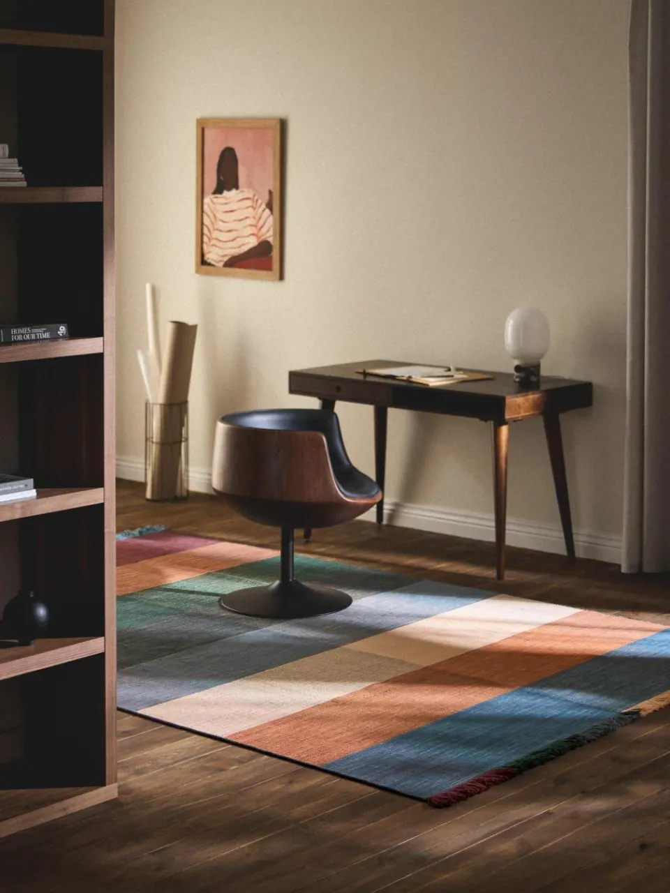 Geruit wollen vloerkleed Bliss met franjes^Westwing Collection New
