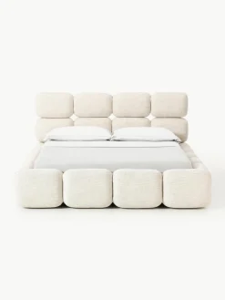 Gestoffeerd bed Tayla van bouclé met opbergruimte^Westwing Collection New