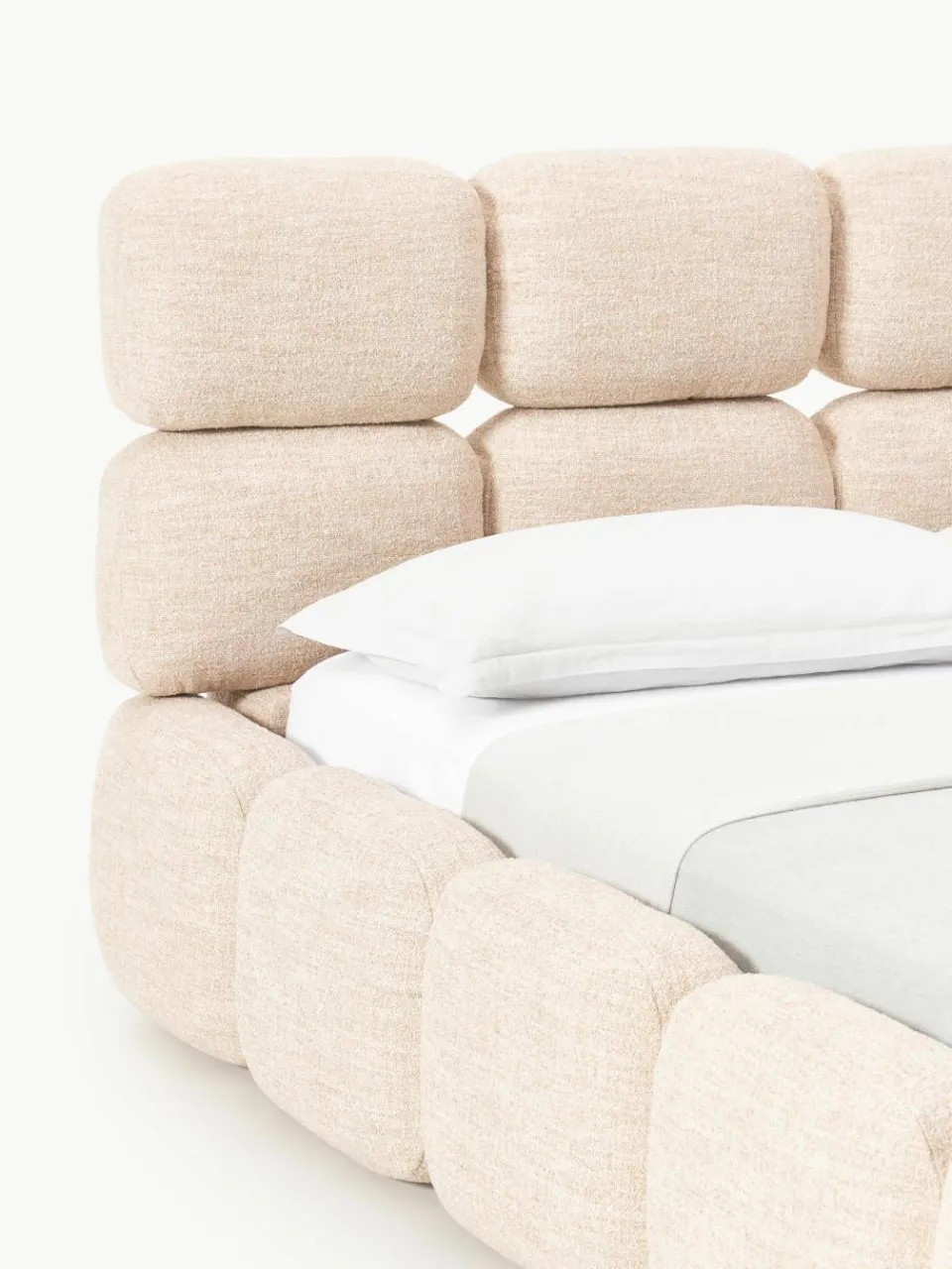 Gestoffeerd bed Tayla van bouclé met opbergruimte^Westwing Collection Clearance