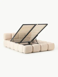Gestoffeerd bed Tayla van bouclé met opbergruimte^Westwing Collection Sale