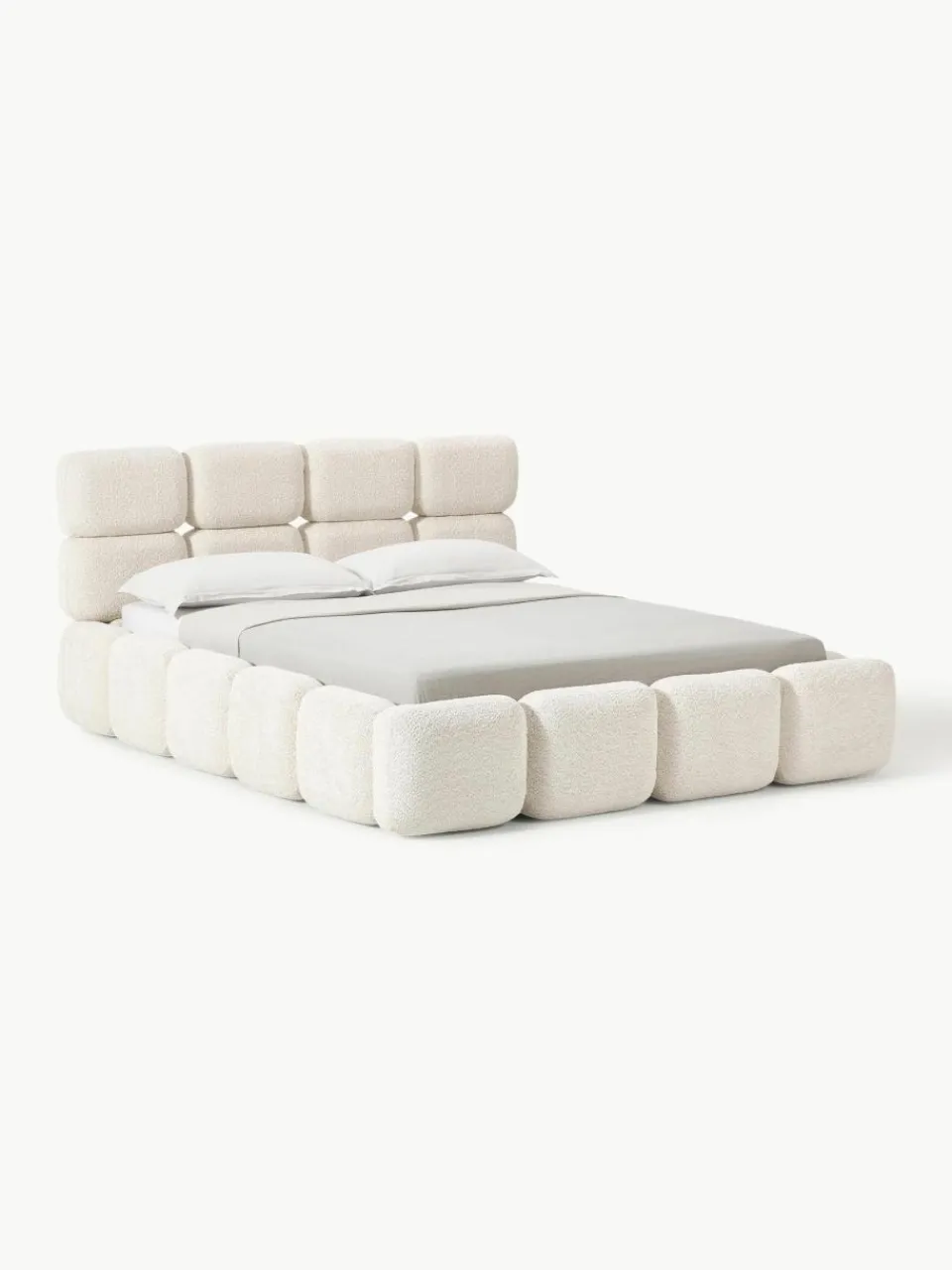 Gestoffeerd bed Tayla van teddy bouclé met opbergruimte^Westwing Collection Outlet