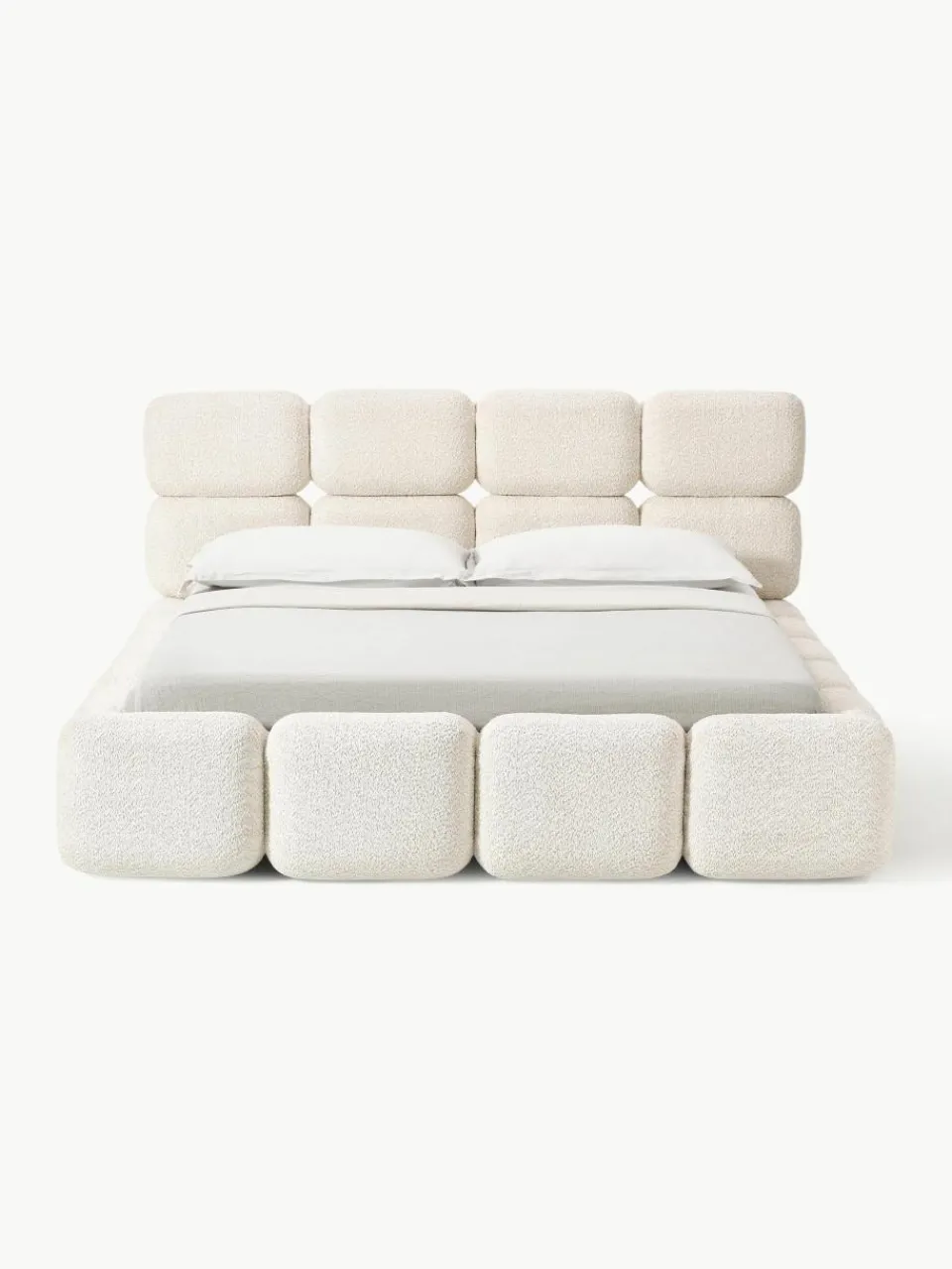 Gestoffeerd bed Tayla van teddy bouclé met opbergruimte^Westwing Collection Outlet