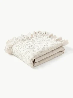 Gestructureerde katoenen deken Clara met franjes en bloemenpatroon^Westwing Collection Hot
