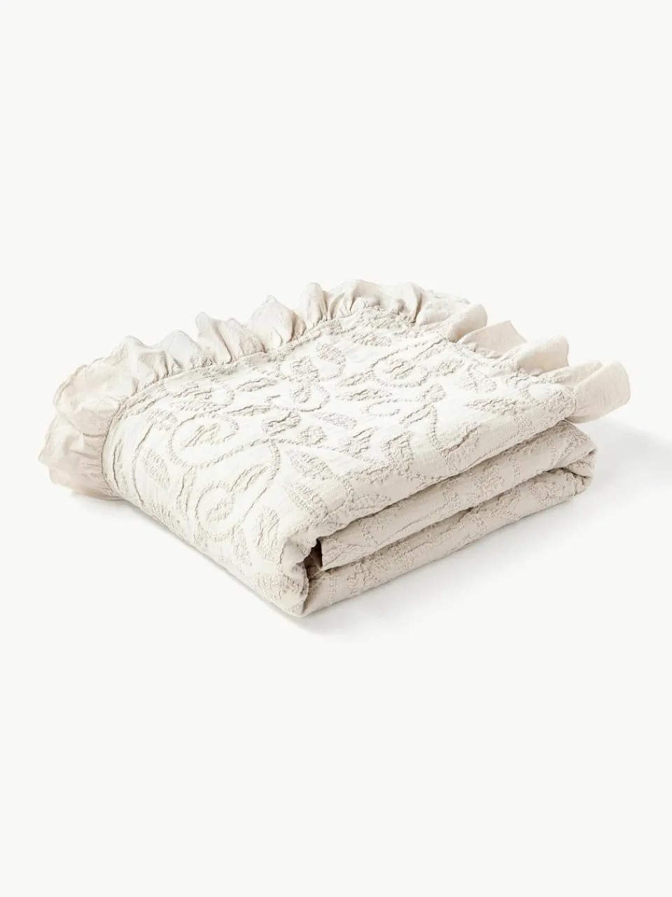 Gestructureerde katoenen deken Clara met franjes en bloemenpatroon^Westwing Collection Hot