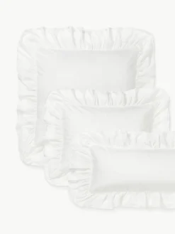 Gewassen katoenen perkal kussensloop Louane met ruches^Westwing Collection Clearance