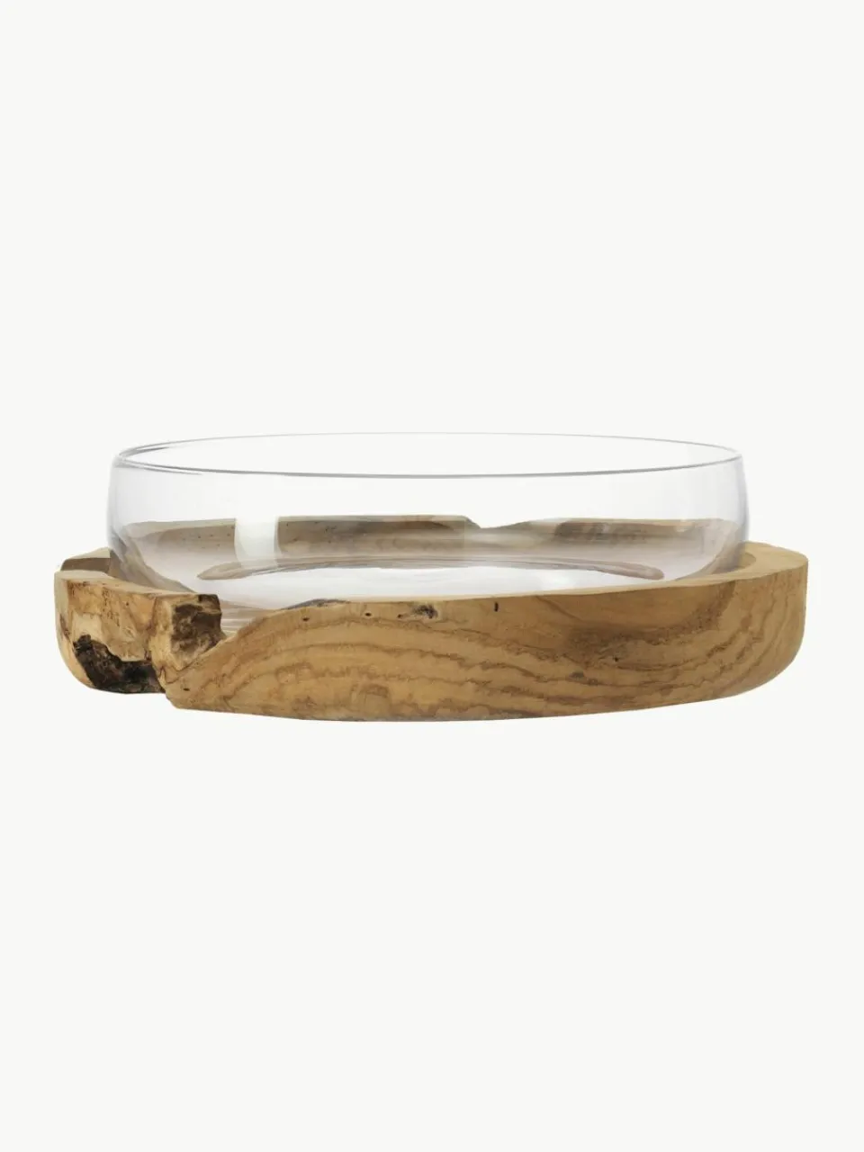Grote, handgemaakte decoratieve schaal Terra met teakhouten basis Ø 28 cm^LEONARDO Outlet