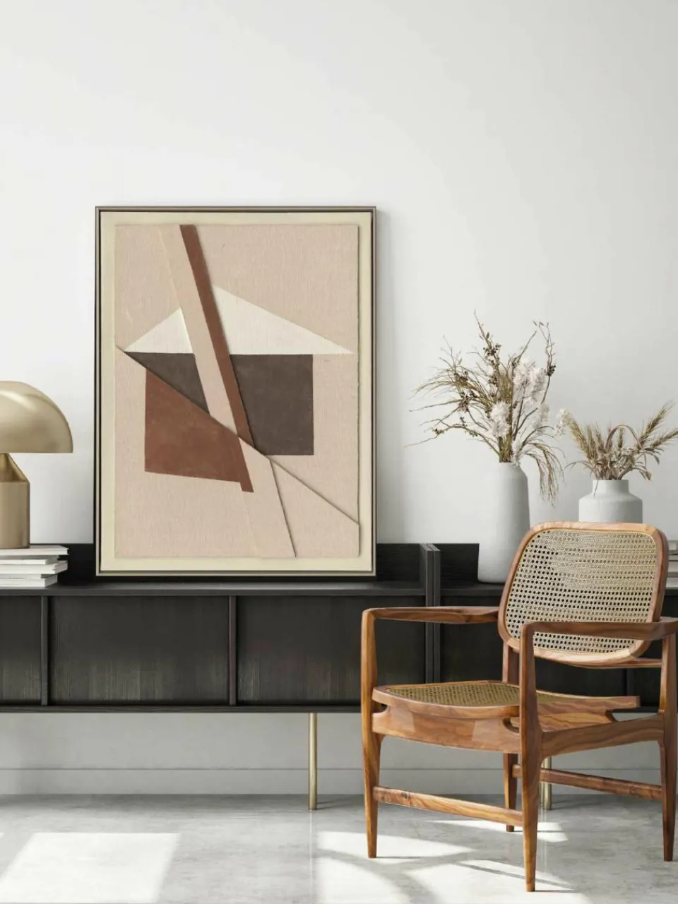 Handbeschilderde canvasdoek Brown Shapes met frame^Agave Online