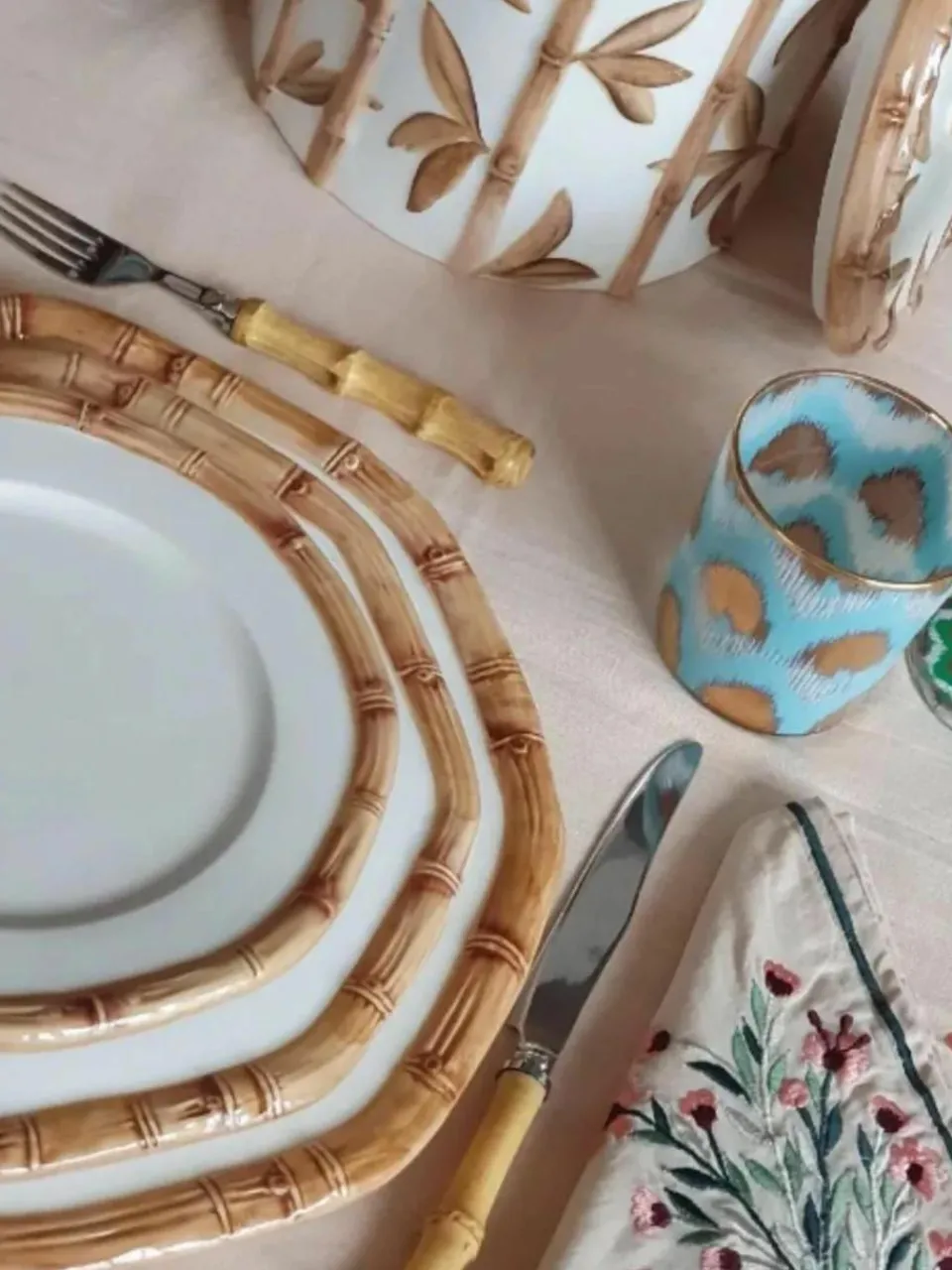 Handbeschilderde dinerborden Bamboo^Westwing Fashion