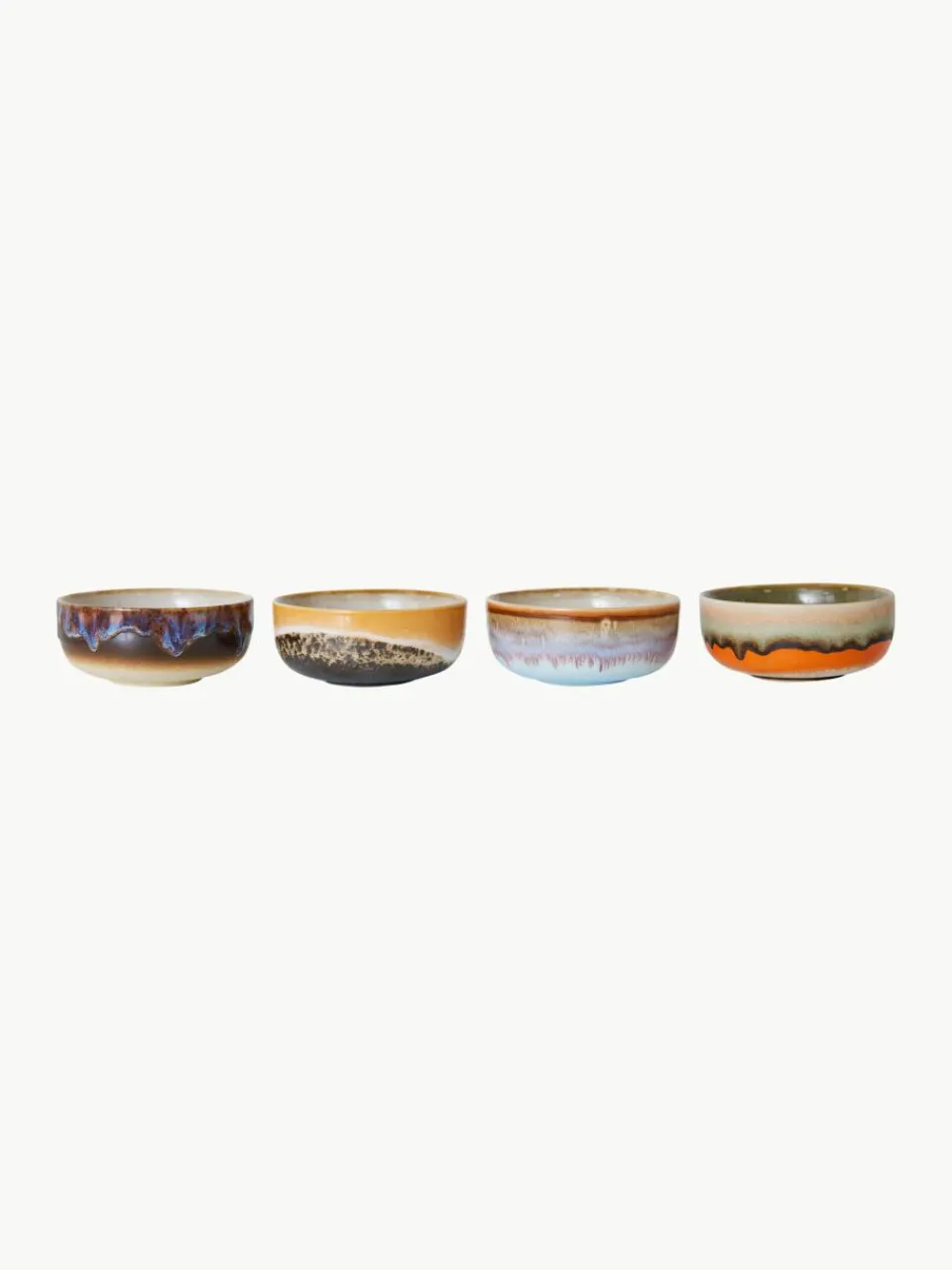 Handbeschilderde dipschalen 70's met reactief glazuur, set van 4^HKLIVING Best