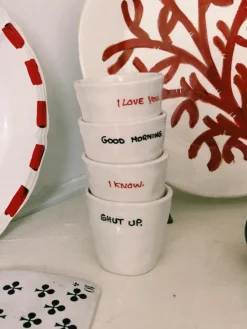 Handbeschilderde espressokopjes Good Morning, 6 stuks^Anna + Nina Sale