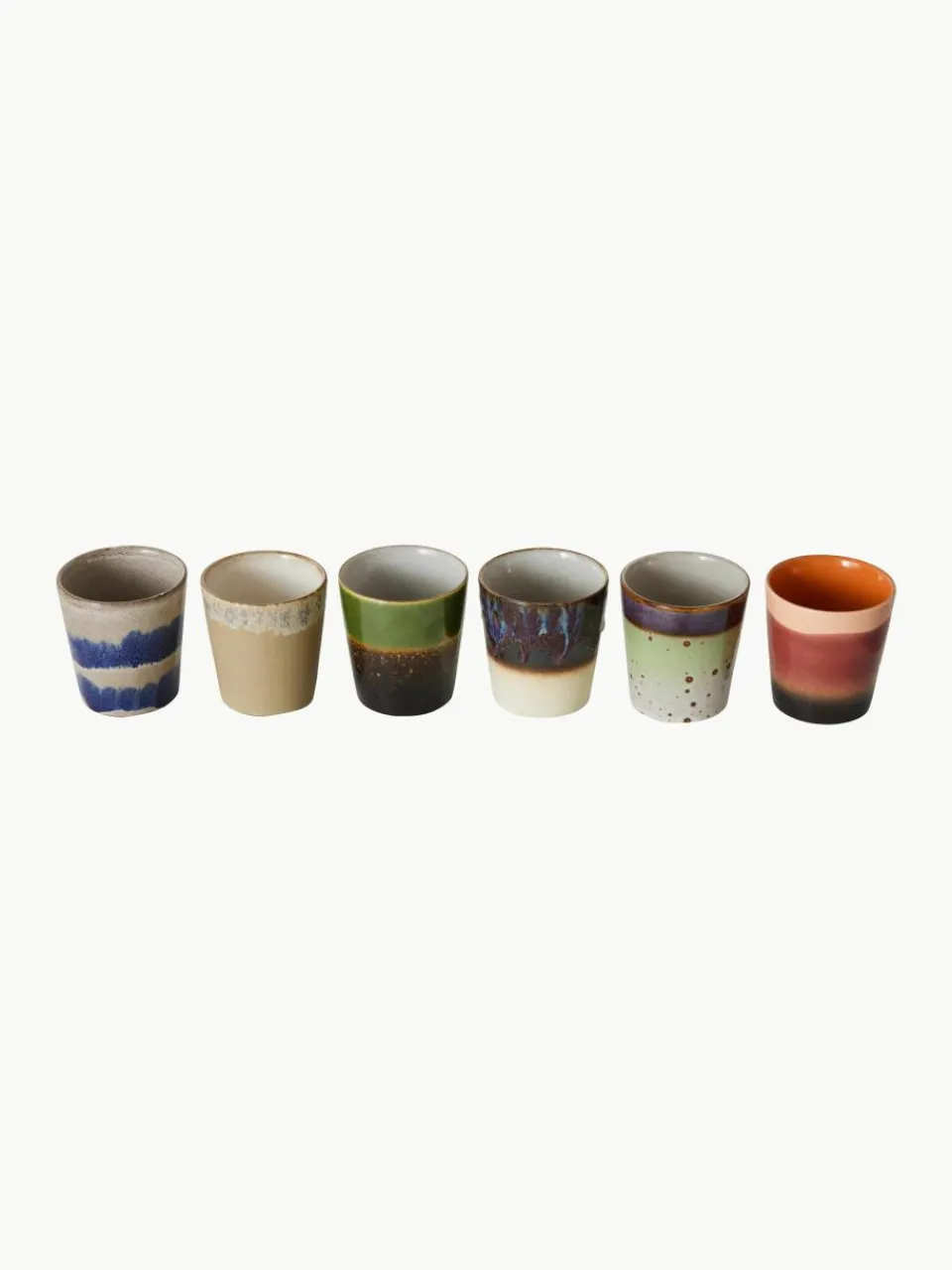 Handbeschilderde keramische bekers 70's met reactief glazuur, set van 6^HKLIVING Clearance