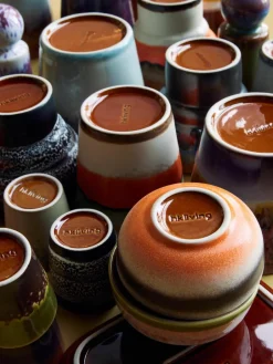 Handbeschilderde keramische bekers 70's met reactief glazuur, set van 6^HKLIVING Clearance