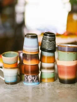 Handbeschilderde keramische espressokopjes 70's met reactief glazuur, set van 4^HKLIVING Clearance