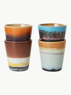 Handbeschilderde keramische espressokopjes 70's met reactief glazuur, set van 4^HKLIVING Clearance