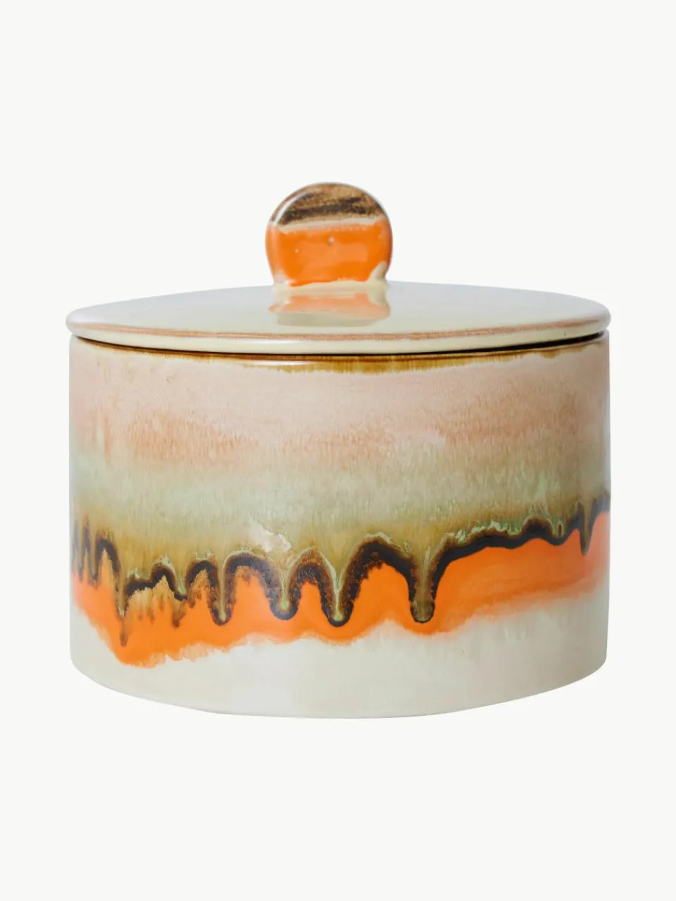 Handbeschilderde opbergpot 70's met reactief glazuur^HKLIVING Best