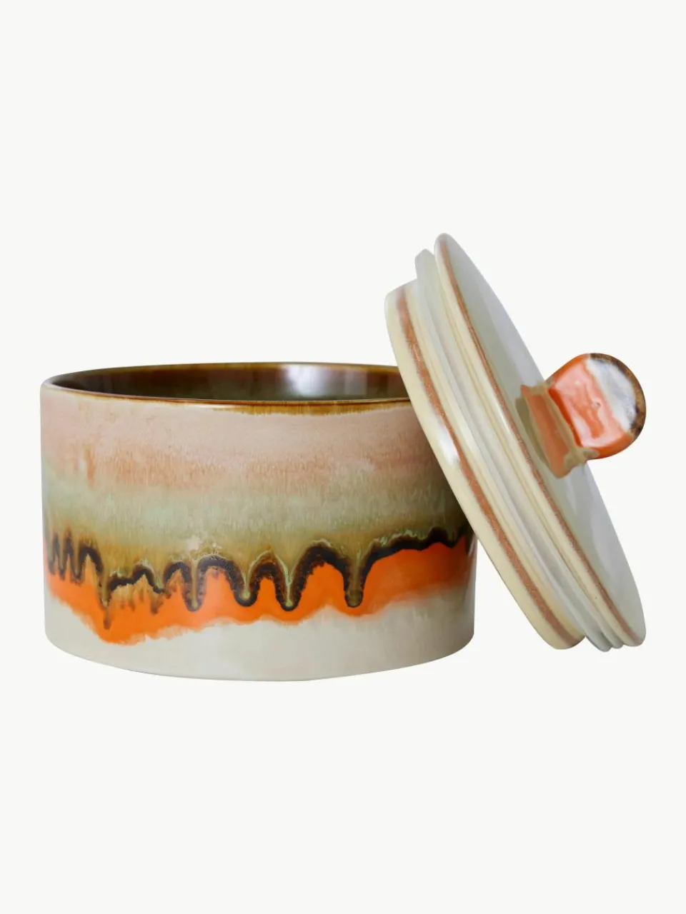 Handbeschilderde opbergpot 70's met reactief glazuur^HKLIVING Best
