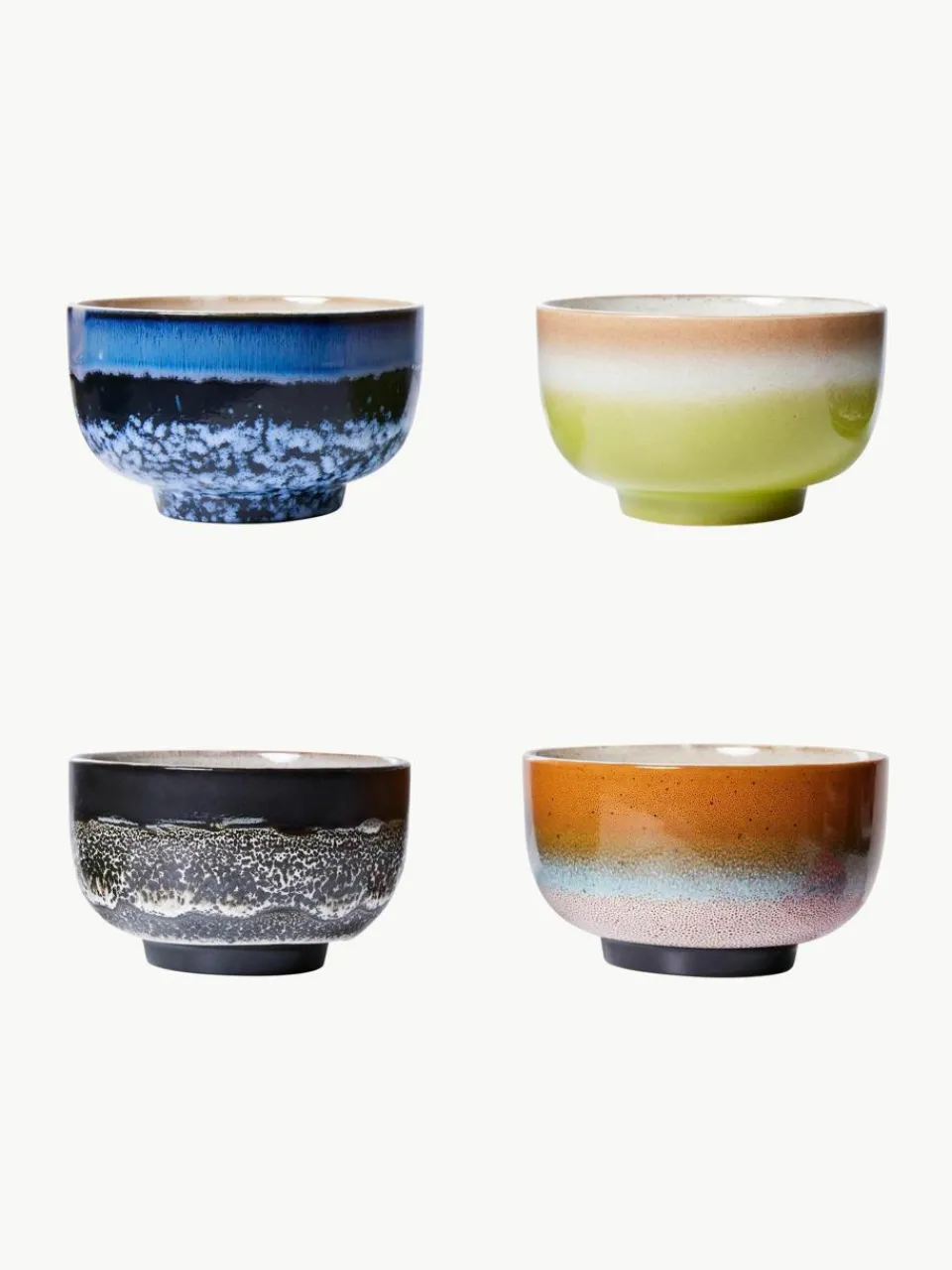 Handbeschilderde schalen 70's van keramiek, 4-delig^HKLIVING Outlet