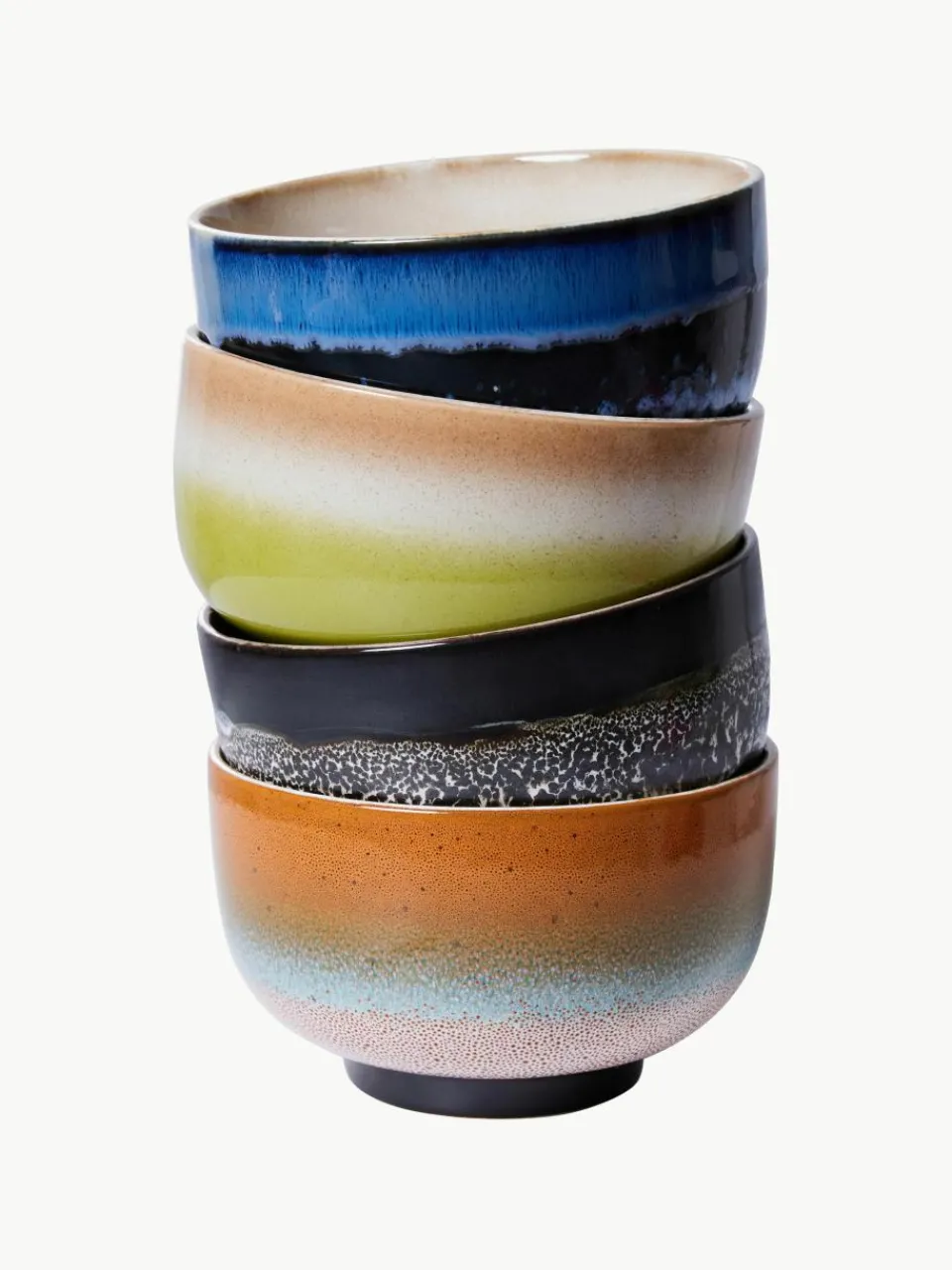 Handbeschilderde schalen 70's van keramiek, 4-delig^HKLIVING Outlet