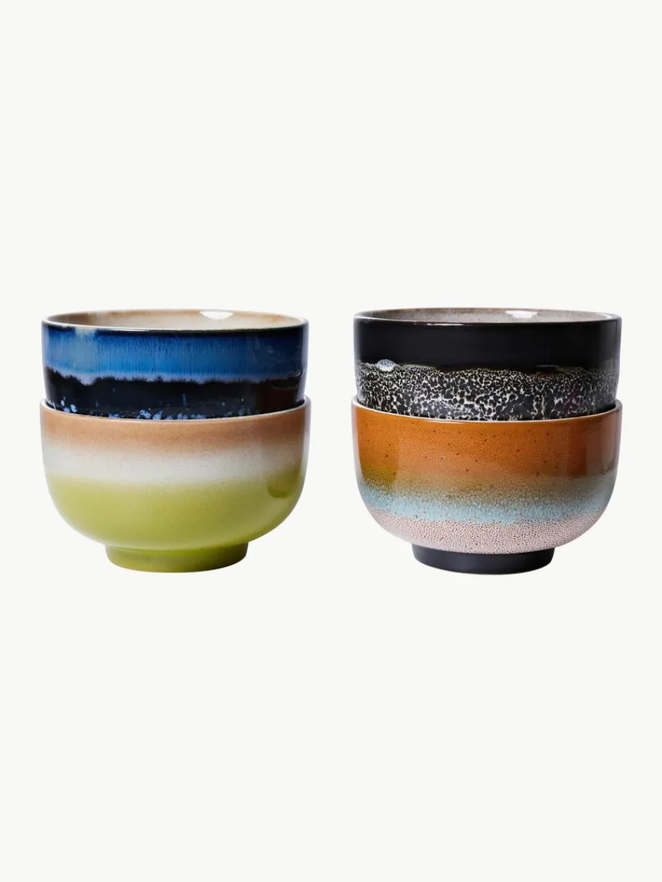 Handbeschilderde schalen 70's van keramiek, 4-delig^HKLIVING Outlet