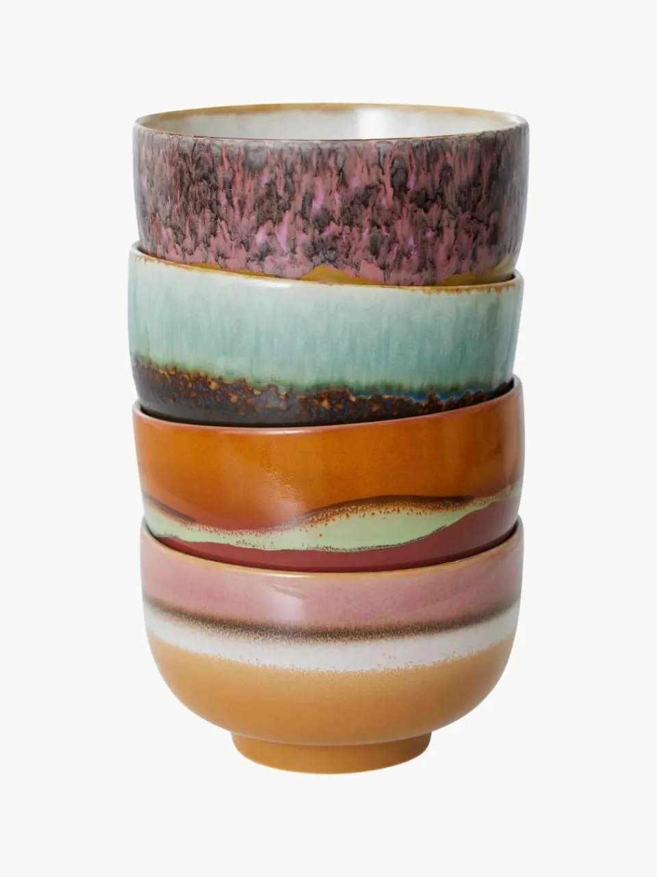 Handbeschilderde schalen 70's van keramiek, 4-delig^HKLIVING Discount